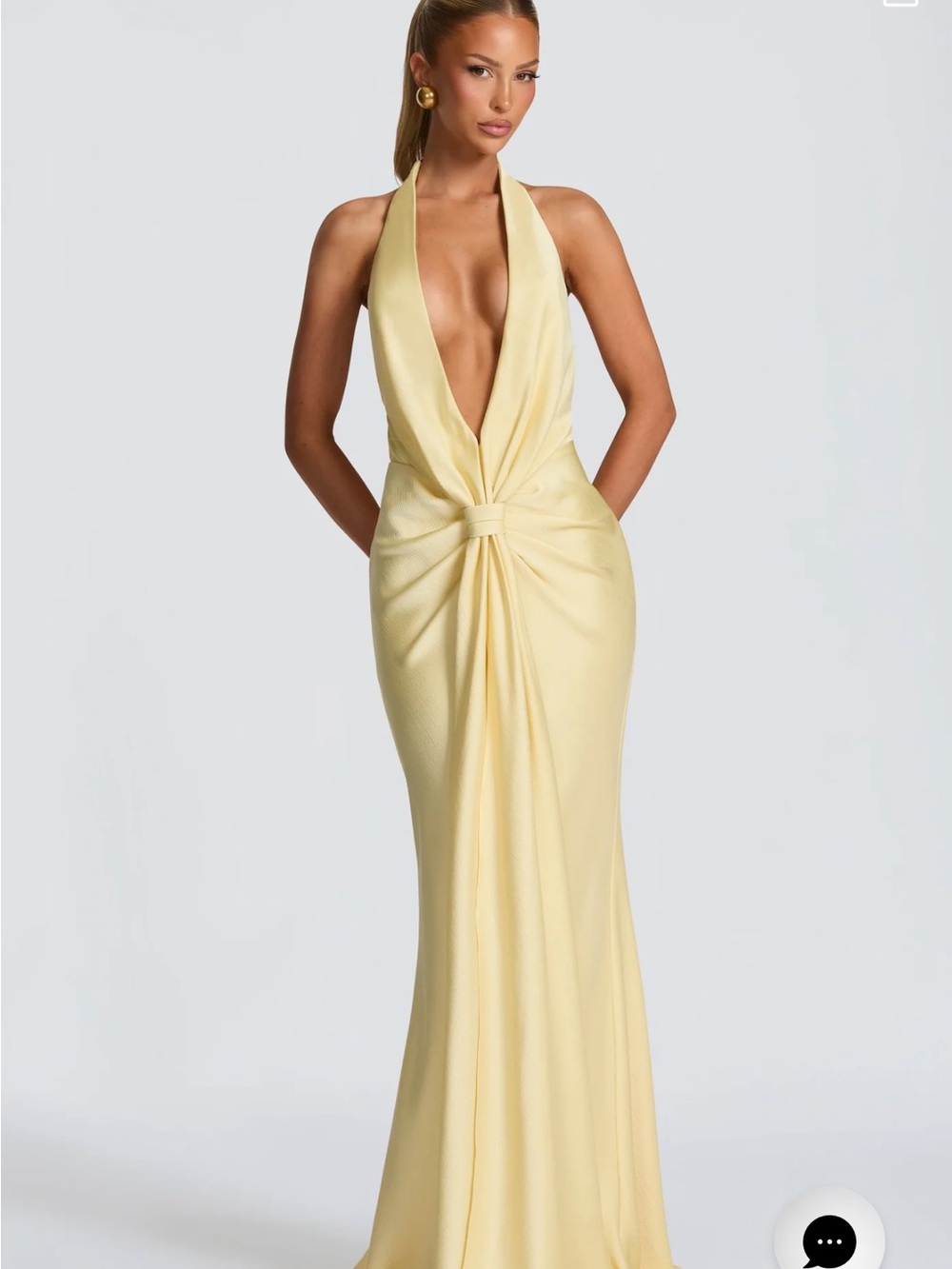Plunge Halter Maxi Gown in Pale Yellow